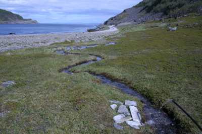 Sonne zurück, Skarvbergbucht, Nordkap 